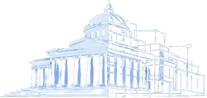 The U.S. Capitol drawn half as marble, half as an architect's blueprint